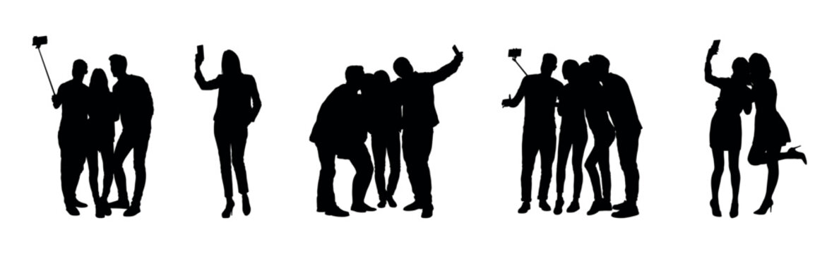 People selfie silhouette vector set.