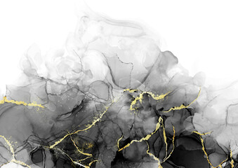 Image of Hand painted alcohol ink background with decorative gold glitter elements printed on Printed Glass Splashbacks