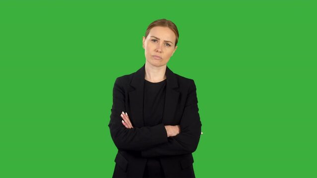 A Serious Angry Business Woman Folding Arms With Green Screen Background