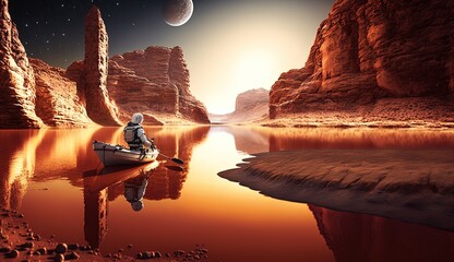 astronaut Rowing a boat on mars generative ai