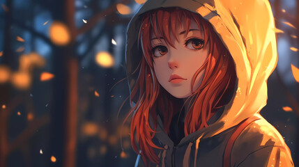 Fototapeta premium Beautiful cartoon anime girl wallpaper illustration 