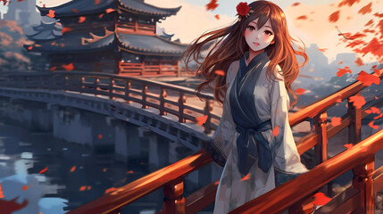 Naklejka premium Beautiful cartoon anime girl wallpaper illustration 