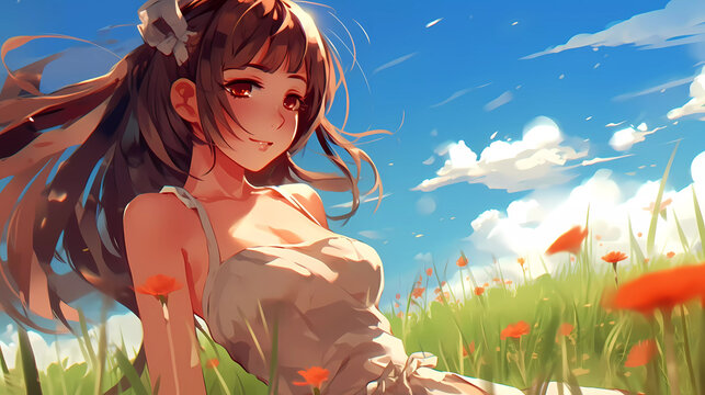 Beautiful Cartoon Anime Girl Wallpaper Illustration
