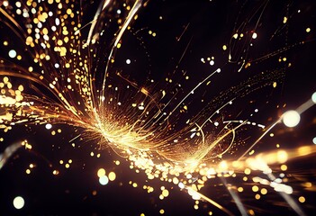 Fototapeta premium Fibre-optic lines on a golden background. Generative AI