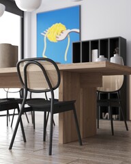 use the color tone of the wood and perforated backrest has a relaxed atmosphere 3D illustration 