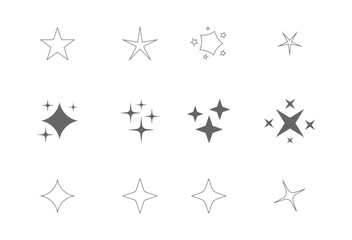Star starburst sparkle line art isolated set collection vector stock illustration.
