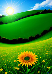 Fototapeta premium Beautiful yellow flower on green grass