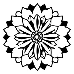 Flower clipart vector design black and white