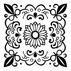 Flower clipart vector design black and white