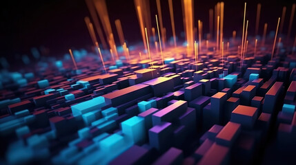 Fototapeta premium Modern digital abstract 3D background. Can be used in the description of network abilities, technological processes, digital storages, science, education, etc. Copy space. Based on Generative AI