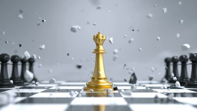 The chess knight collided with the chess queen to shreds, business strategy concept