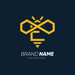 Letter E Initial Bee Line Logo Design Vector Icon Graphic Emblem Illustration 