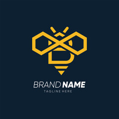 Letter B Initial Bee Line Logo Design Vector Icon Graphic Emblem Illustration 