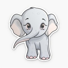 A joyful chibi Elephant sticker with a white background, baby elephant cartoon sticker, cute elephant sticker, Generative AI