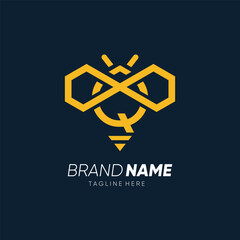 Letter Q Initial Bee Line Logo Design Vector Icon Graphic Emblem Illustration 