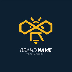Letter R Initial Bee Line Logo Design Vector Icon Graphic Emblem Illustration 