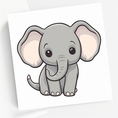 A joyful chibi Elephant sticker with a white background, baby elephant cartoon sticker, cute elephant sticker, Generative AI