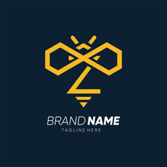 Letter Z Initial Bee Line Logo Design Vector Icon Graphic Emblem Illustration 