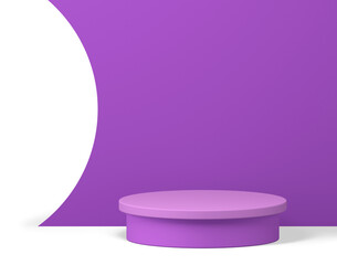 Realistic 3d podium purple cylinder display abstract curved wall background showroom