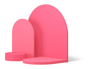 Realistic 3d podium pink geometric cylinder pedestal showcase wall background