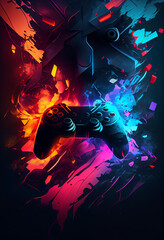 Video game gaming controller with dark theme with grunge background