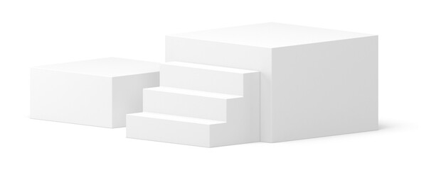 3d podium white stairs level geometric box award arena for win ceremony celebration realistic