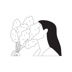 Woman with flowers line art drawing. Minimalist lines art. Simple Woman illustration. White and black lady