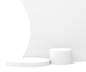 3d podium white cylinder showroom curved wall display for product presentation realistic