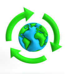 Green color recycle direction arrow circle round earth world global map character symbol environment ecology protection save earth ecosystem recycle plant leaf tree organic energy power sustainable