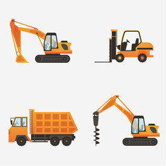 Set Collecion Construction Vehicles. Dump Truck,Excavator,Forklift,Excavator Boring Machine
