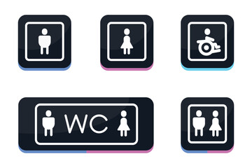 Set toilet signs. Men and women restroom icon sign right arrow. Disabled wheelchair icon. vector illustration