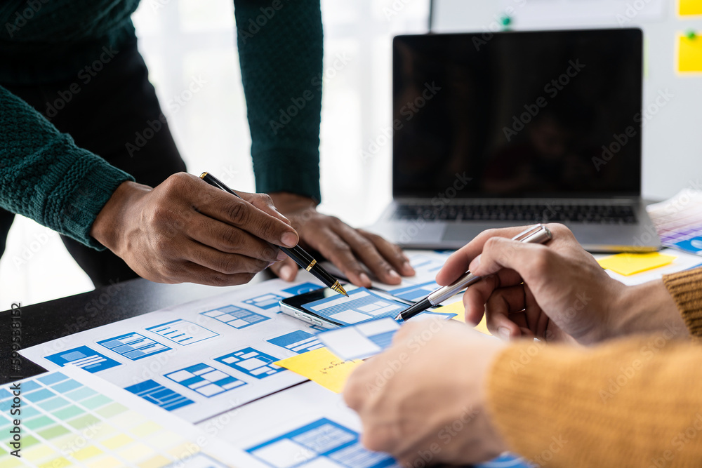Wall mural brainstorming app ideas, creative web design planning and development templates for mobile projects 