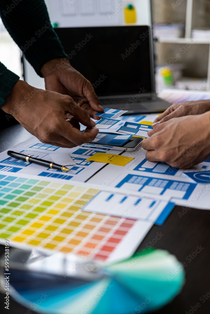Wall mural brainstorming app ideas, creative web design planning and development templates for mobile projects 