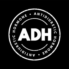ADH Antidiuretic Hormone - nonapeptide synthesized in the hypothalamus, acronym text concept stamp