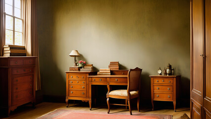 An antique study room, filled with dusty books and old furniture