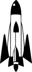 Obraz na płótnie Canvas Black and white logo of a rocket, vector illustration of a spaceship 