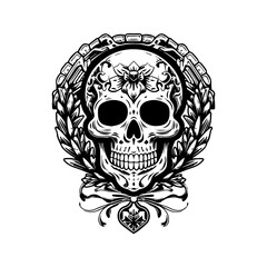 A striking Mexican skull emblem logo, perfect for a bold and edgy brand with a taste for the mystical and the macabre
