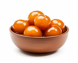Appetizing gulab jamun  in brown bowl on a white background with a 5:4 aspect ratio, Generative AI - obrazy, fototapety, plakaty