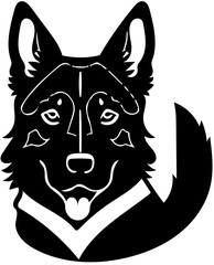 Black and white mascot logo illustration of a german shepherd dog head