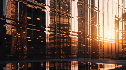 sunset light reflection on modern buidings windows evening business centre New York City,generated ai