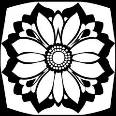 Flower clipart vector design black and white