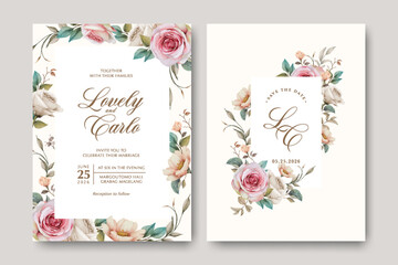 wedding card set template with beautiful floral