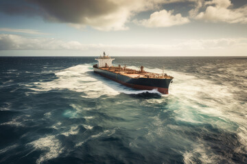 Fototapeta premium Tanker transporting oil or liquefied gas on the high seas, AI Generated