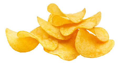 Tasty potato chips cut out