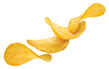Flying potato chips cut out