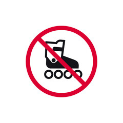 No roller skating prohibited sign, no inline skates forbidden modern round sticker, vector illustration. - 599541980