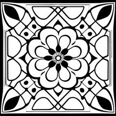 Flower clipart vector design black and white