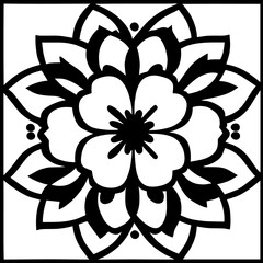 Flower clipart vector design black and white