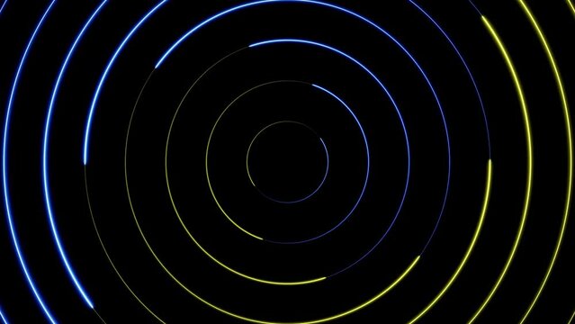Rotating neon light circle of energy. Particle energy spiral. Abstract technology, science, engineering artificial intelligence. Continuous infinite loop
