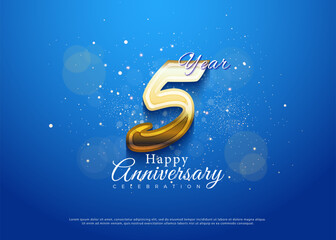5th anniversary with classic gold celebration numbers. vector premium design.